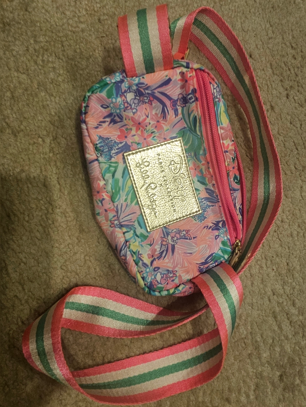 Lily Pulitzer Disney Floral Pink Crossbody Bag with Striped Strap